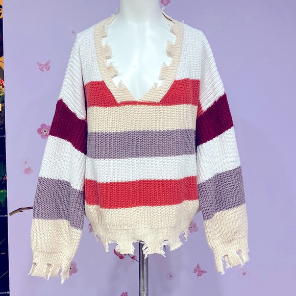 Shein Fringe Cropped Stylish Women's Oversized Sweater Size M Cool Design ! - Picture 2 of 8